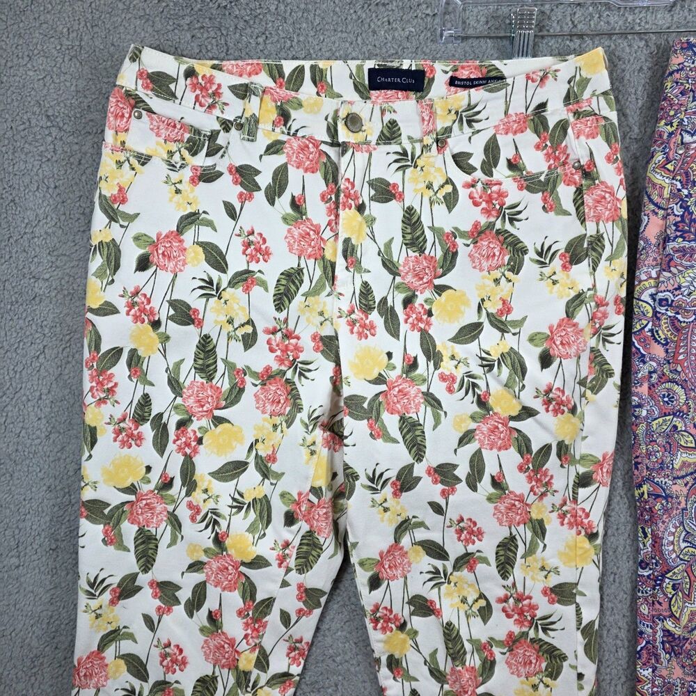 2 Pairs of Charter Club Bristol Floral Print Skinny Ankle Jeans Size 12 - Picture 2 of 11
